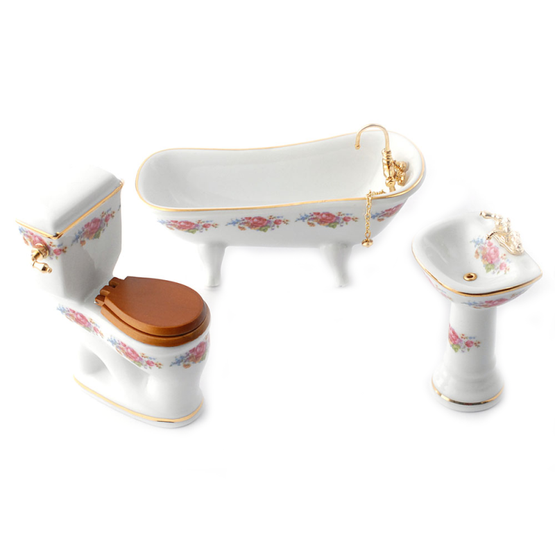 Dolls House Dresden Rose Reutter Porcelain Bathroom Suite Miniature Furniture