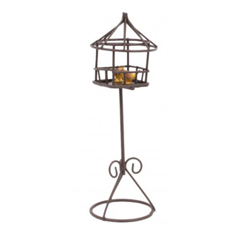 Dolls House Brown Bird Cage with Birds Miniature Reutter Birdcage Pet Accessory