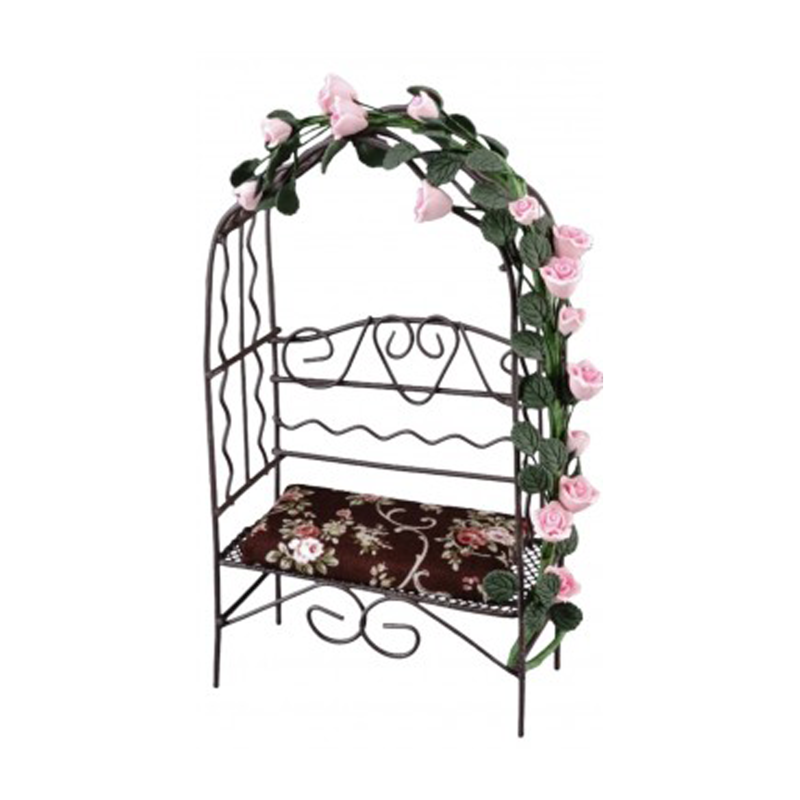 Dolls House Brown Arbour Bench with Roses Miniature Reutter Garden Furniture