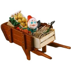 Dolls House Wheelbarrow with Gnome & Produce Miniature Garden Accessory 1:12