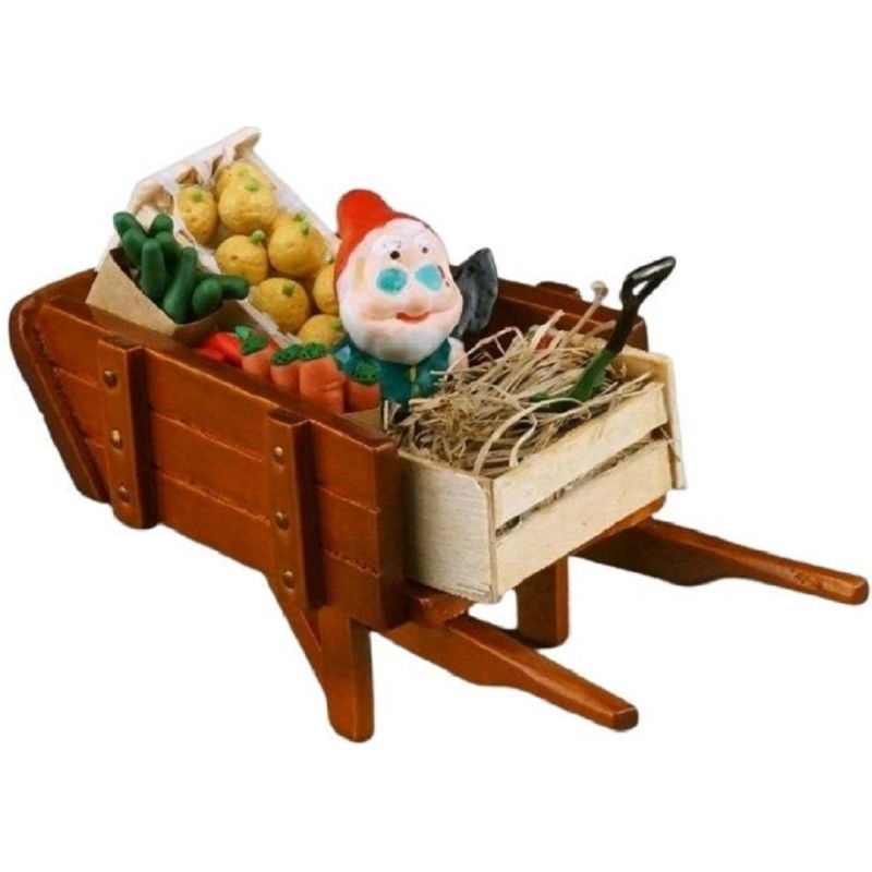 Dolls House Wheelbarrow with Gnome & Produce Miniature Garden Accessory 1:12