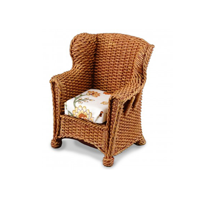 Dolls House Brown Rattan Chair with Cushion Miniature Reutter Garden Furniture