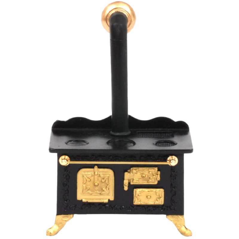 Dolls House Black & Gold Victorian Stove Miniature Reutter Kitchen Furniture