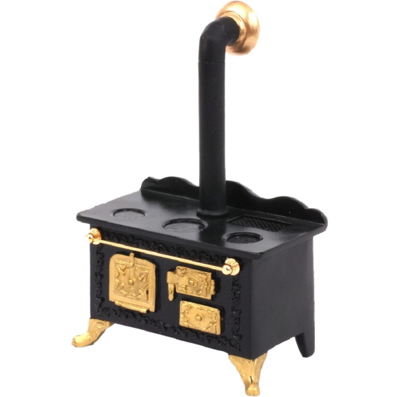 Dolls House Black & Gold Victorian Stove Miniature Reutter Kitchen Furniture