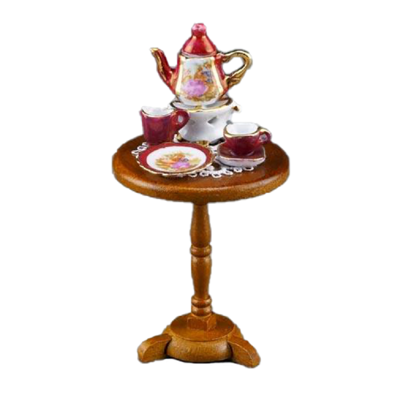 Dolls House Lustre Red Tea Service Round Side Table Miniature Reutter Furniture