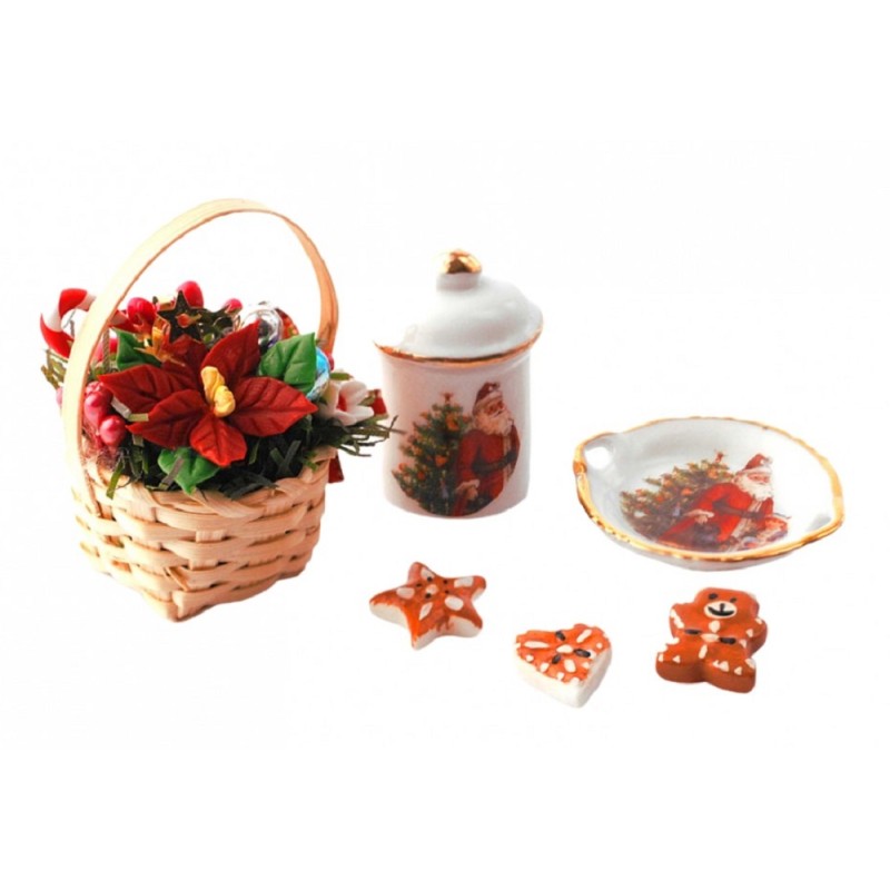Dolls House Christmas Flowers Jar Plate and Cookies Miniature Reutter Accessory