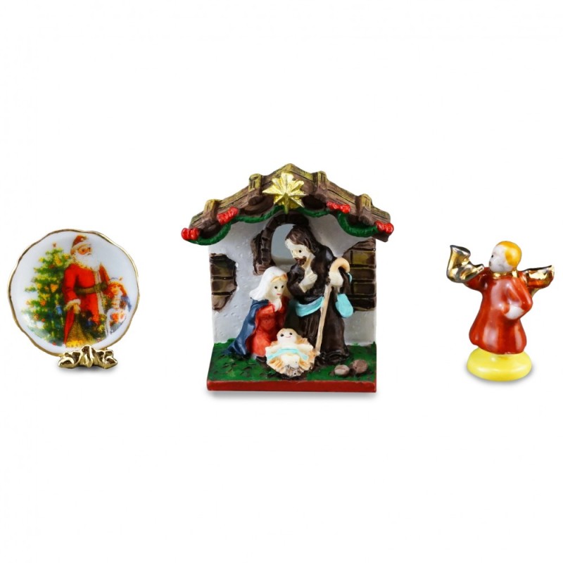 Dolls House Christmas Nativity & Plate Ornaments Reutter Porcelain Accessory Set