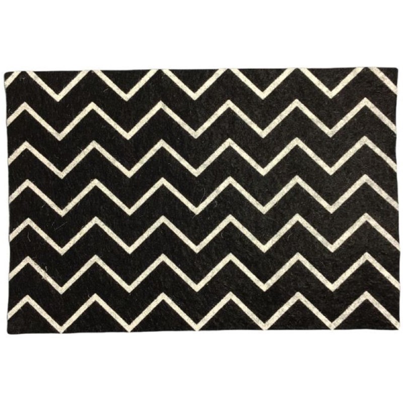 Dolls House Black Rug with White Zig Zags Miniature Flooring Accessory 1:12