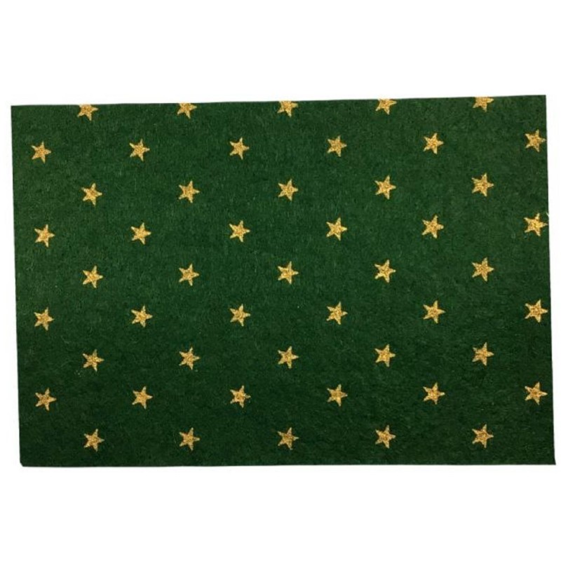 Dolls House Green with Gold Stars Rug Mat Miniature Flooring Accessory 1:12