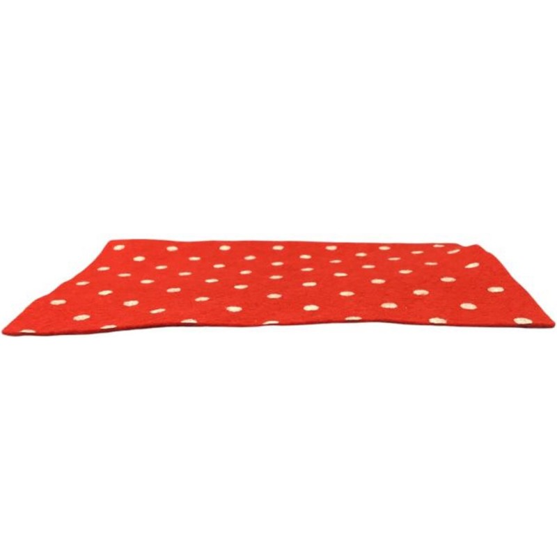 Dolls House Red with White Spots Rug Mat Miniature Flooring Accessory 1:12 Scale