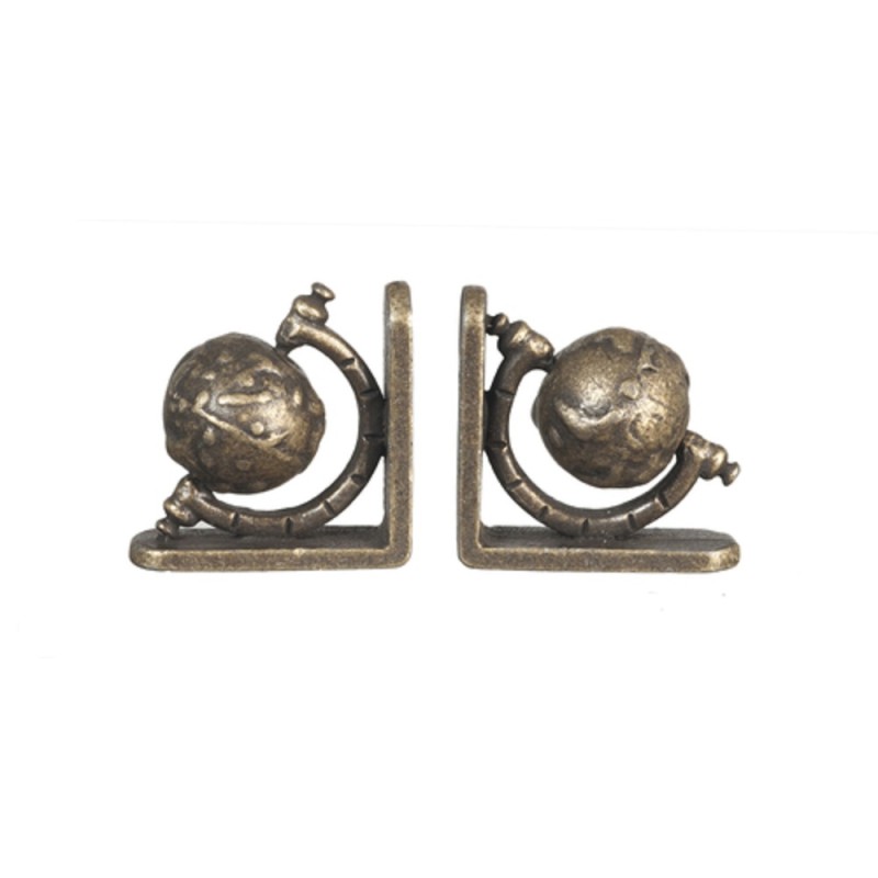 Dolls House Globe Bookends Antique Brass Miniature Study Accessory