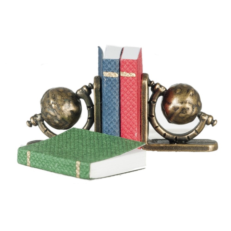 Dolls House Antique Brass Globe Bookends & Books Study Accessory