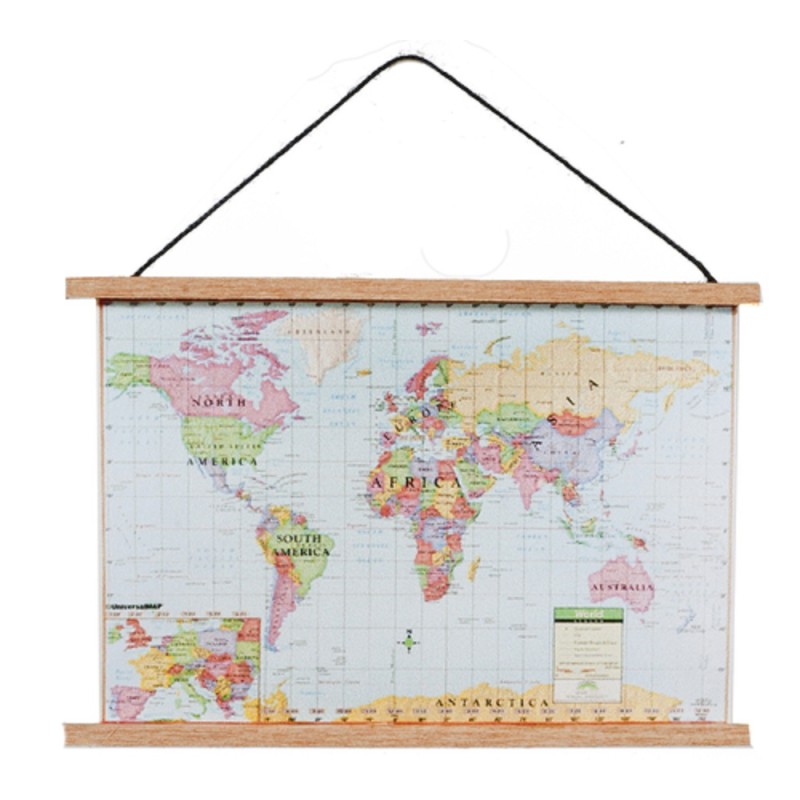 Dolls House Modern World Map Hanging Chart Study School Accessory