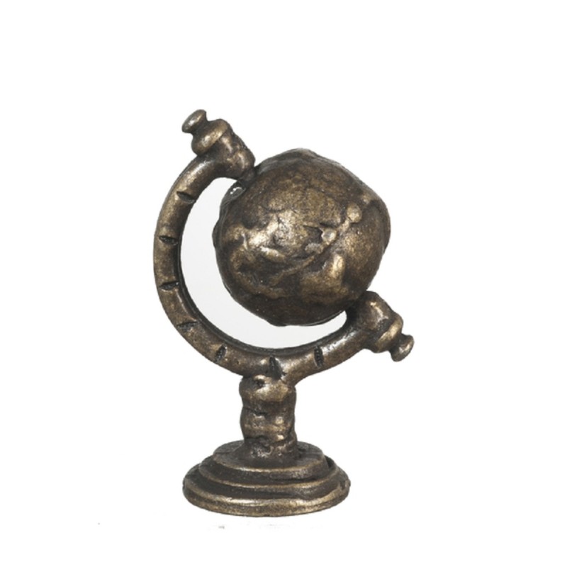Dolls House Small Antique Brass World Globe Miniature Study Ornament