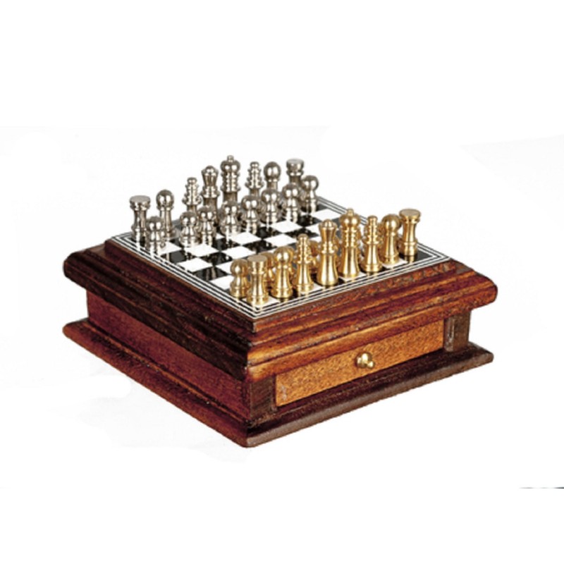 Dolls House Chess Set with Wooden Storage Drawer Miniature Study