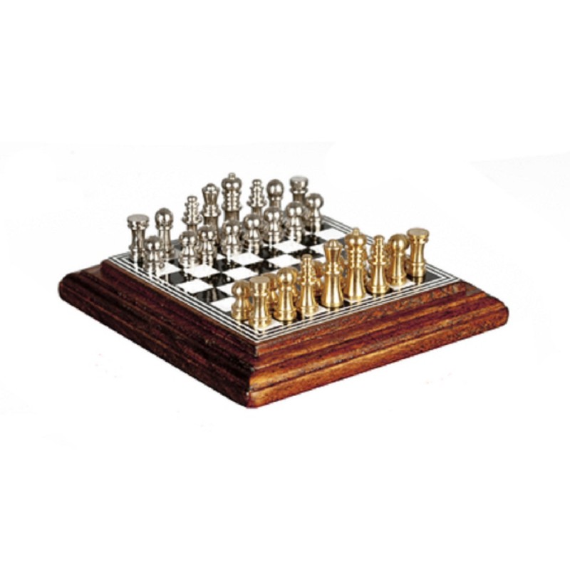 Dolls House Chess Set on Walnut Board Miniature 1:12 Scale Study Pub Accessory