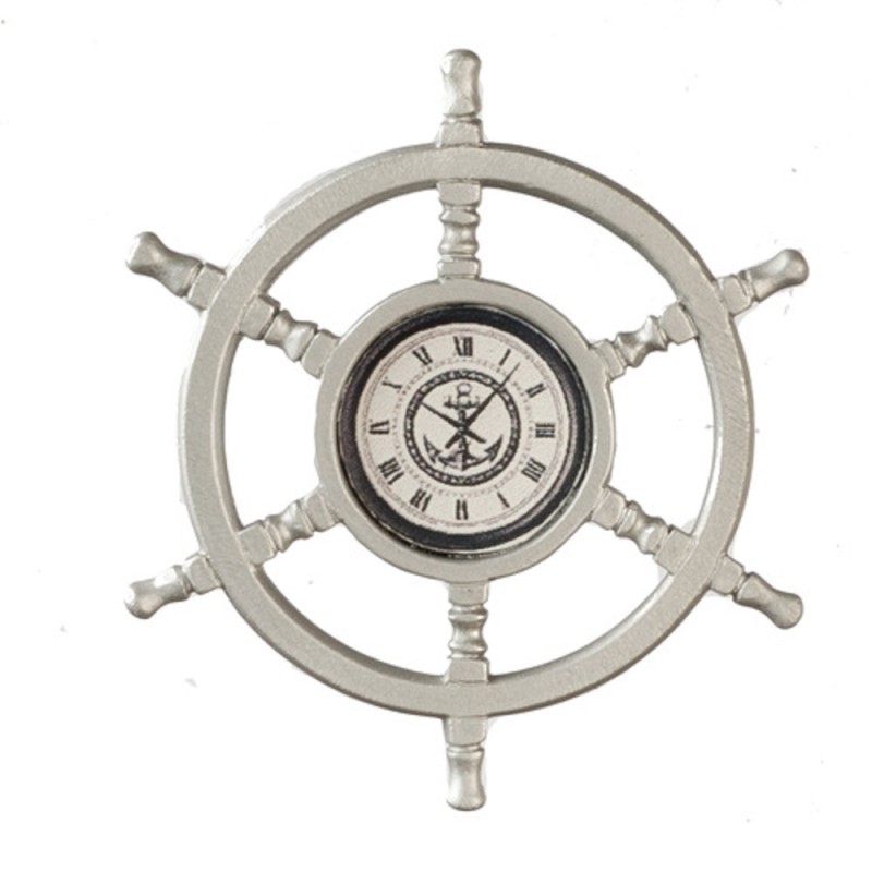 Dolls House Ship Helm Wheel Wall Clock Miniature 1:12 Nautical Accessory Metal