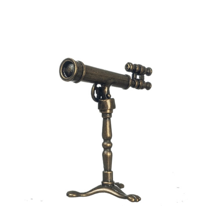 Dolls House Antique Bronze Telescope on Stand Miniature Astronomy Accessory