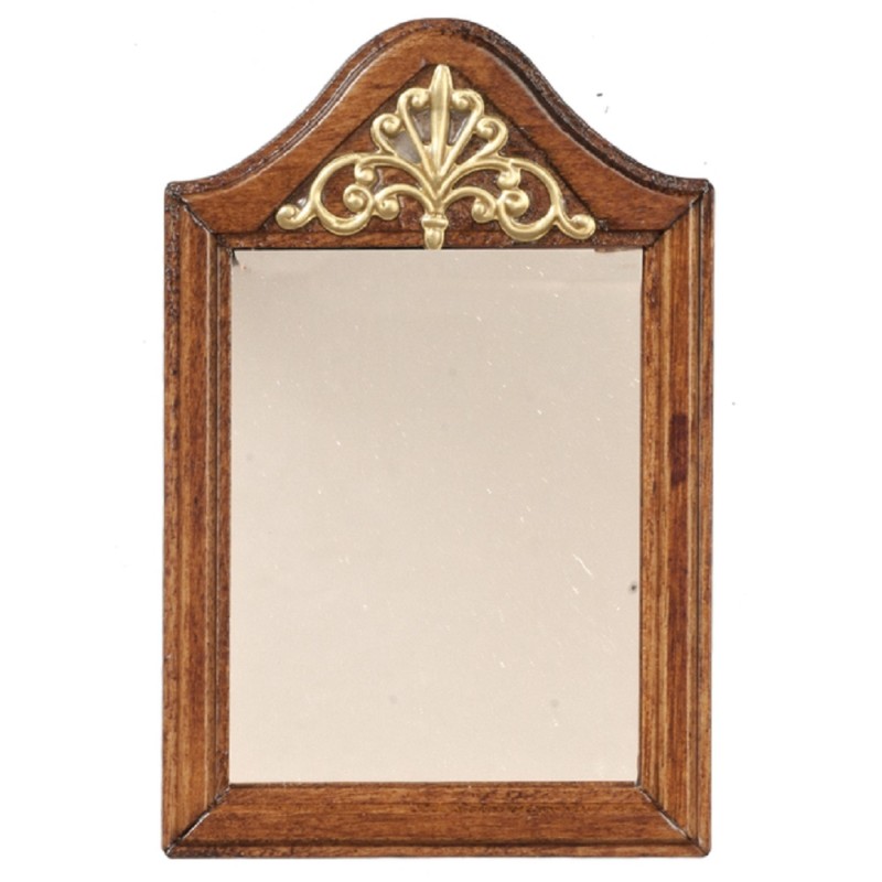 Dolls House Walnut Wooden Framed Mirror with Gold Decor Miniature Accessory 1:12