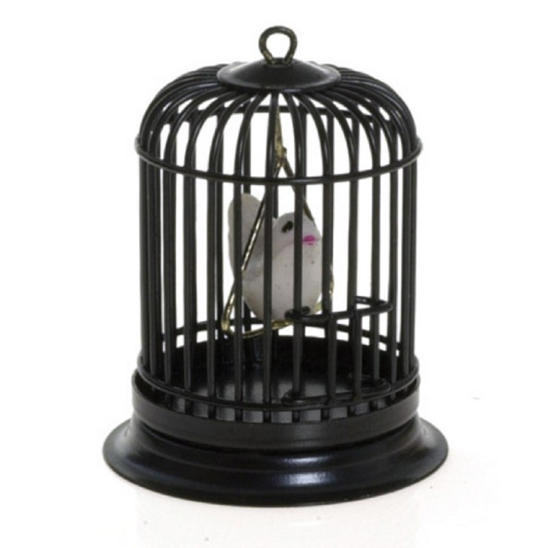 Dolls House Bird in Black Cage Miniature Pet Accessory Birdcage