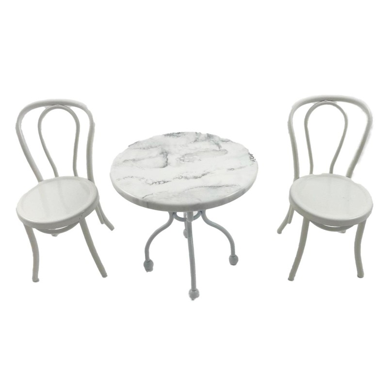 Dolls House White Marble Bistro Table Set Miniature Garden Patio Furniture 1:12