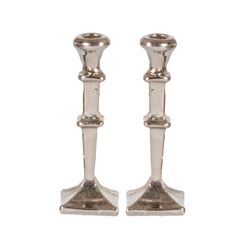 Dolls House 2 Silver Candlesticks Square Base Miniature Dining Room Accessory Dolls House 2 Silver Candlesticks Square Base Miniature Dining Room Accessory