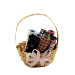 Dolls House Wicker Basket of Fabric Rolls Haberdashery Sewing Room Accessory