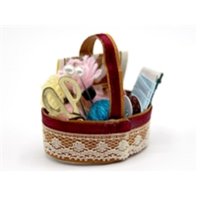 Dolls House Basket of Knitting Accessories Miniature Sewing Room