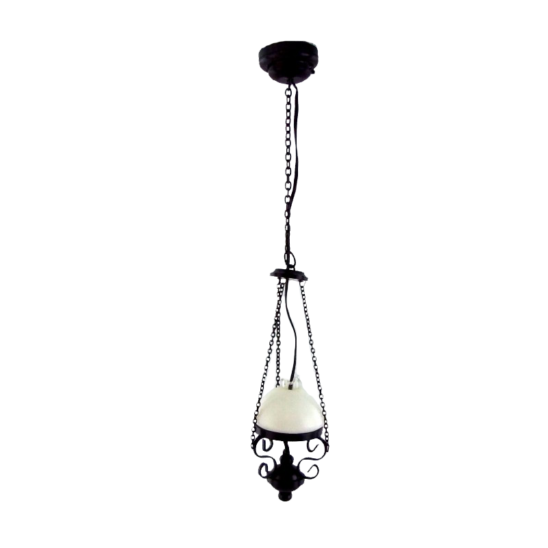 Dolls House Hanging Black Gas Lamp Ceiling Light Miniature Battery Lighting LED