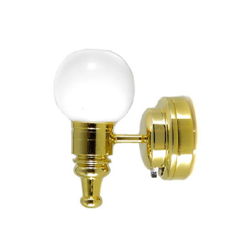 Dolls House Brass Wall Light with White Globe Shade LED Battery Lighting 1:12 