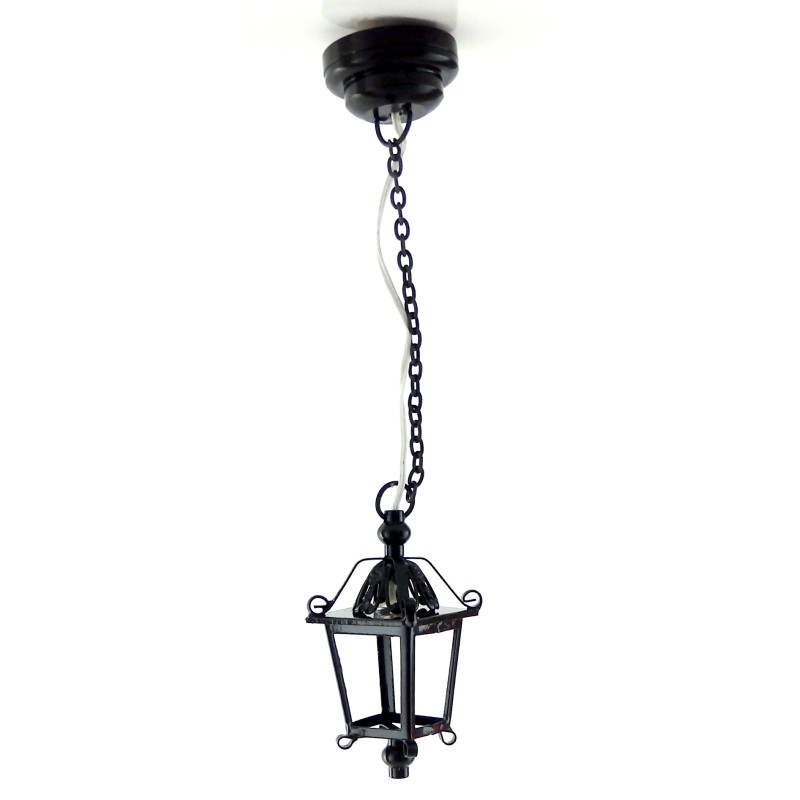 Dolls House Black Hanging Lantern Lamp Miniature LED Battery Light