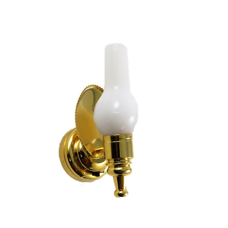 Dolls House Brass Oil Lamp Wall Light with Back Plate LED Battery Lighting