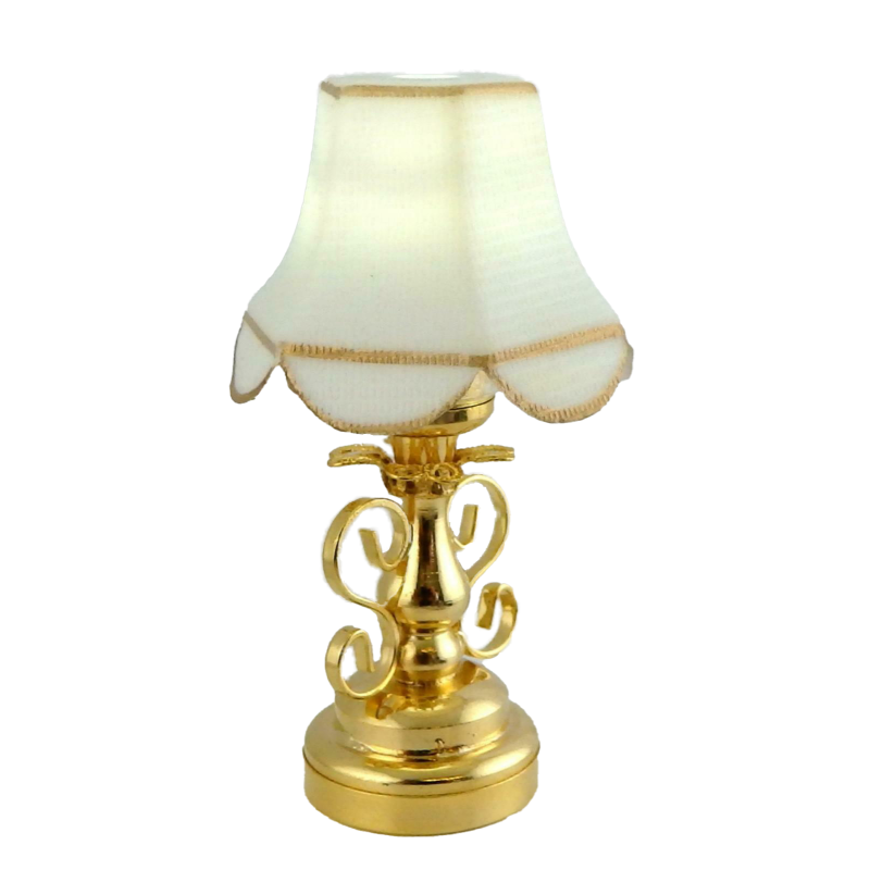 Dolls House Fancy Brass Table Lamp Classic Shade LED Battery Miniature Lighting