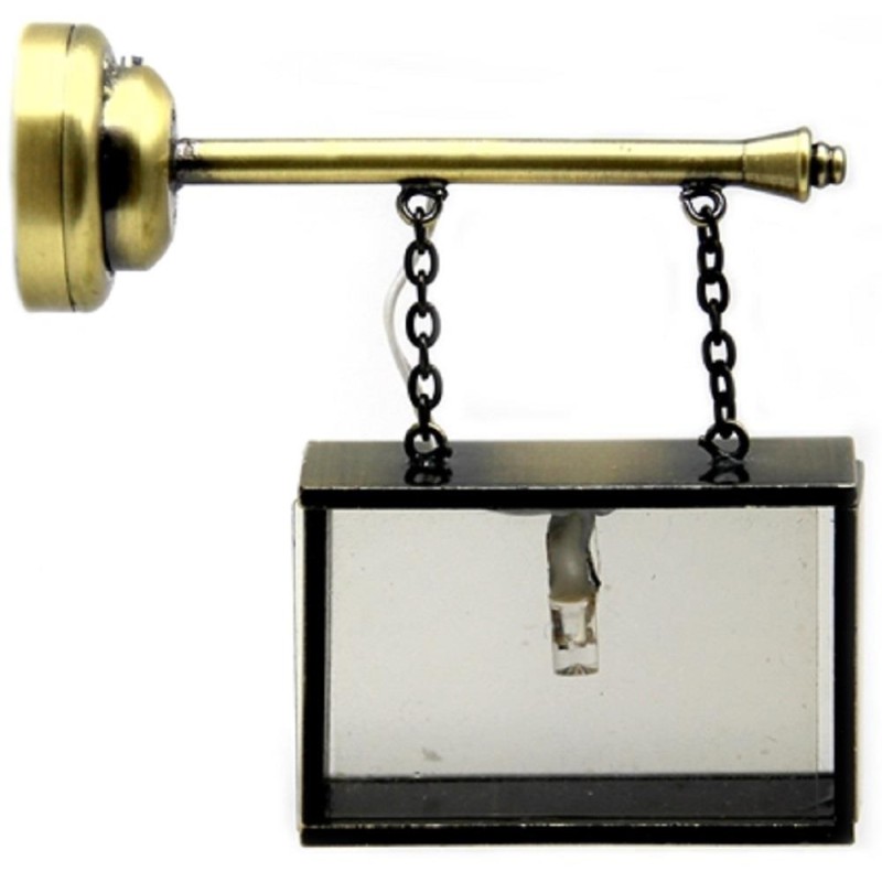 Dolls House Aged Brass Sign Wall Light for Shop or Pub Miniature LED Battery