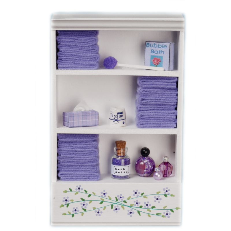 Dolls House Shelf Unit Lilac Towels & Accessories Miniature Bathroom Furniture