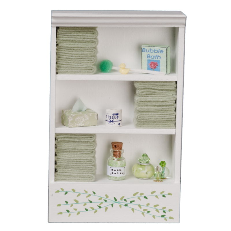 Dolls House Shelf Unit Green Towels & Accessories Miniature Bathroom Furniture