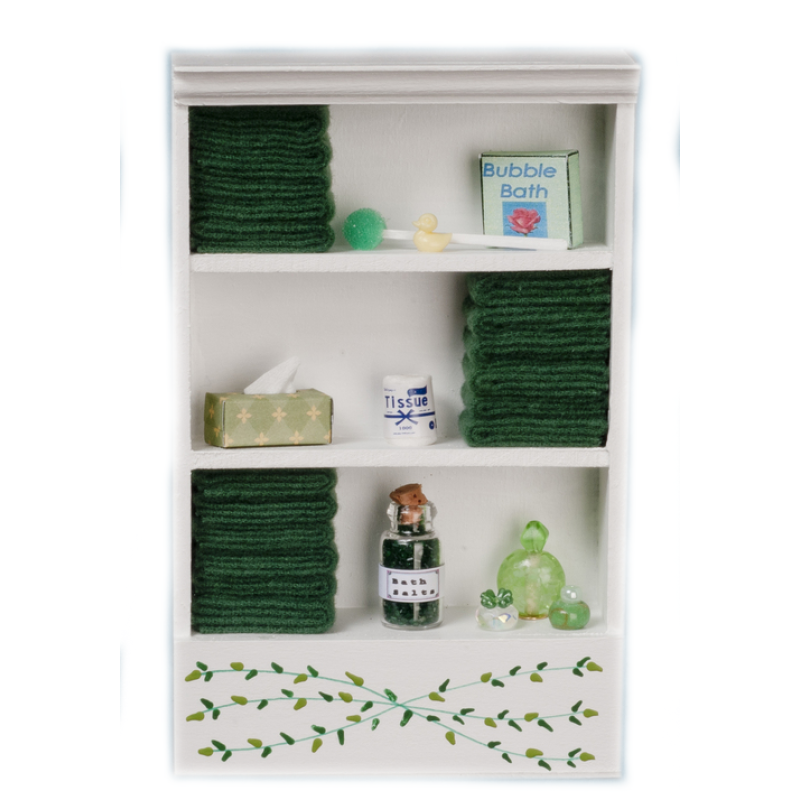Dolls House Shelf Unit Dark Green Towels & Accessories Miniature Bathroom Furniture