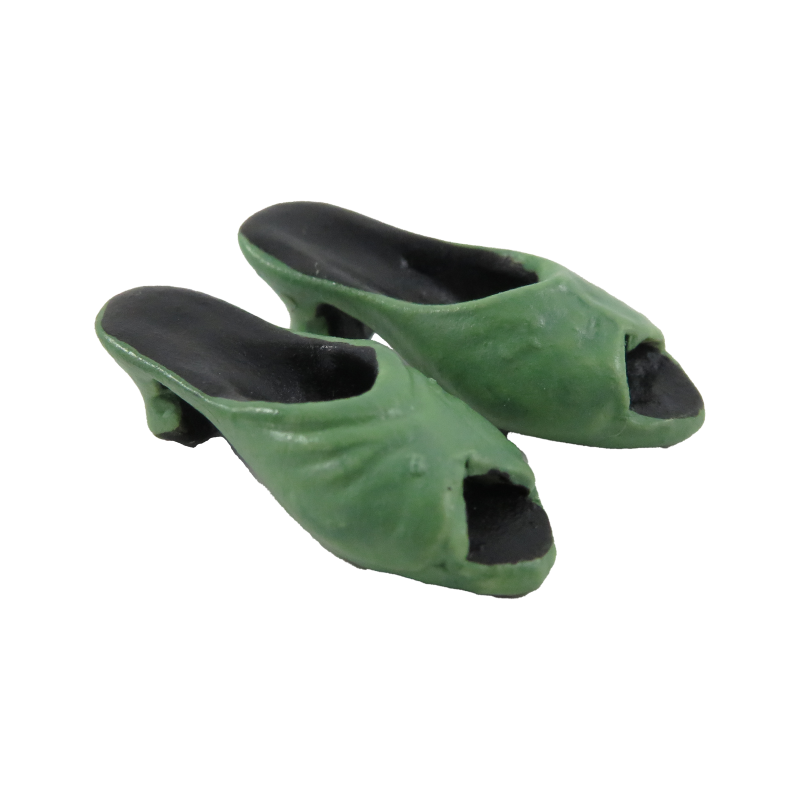 Dolls House Green Sandals Mules Ladies Shoes Miniature Shop Bedroom Accessory