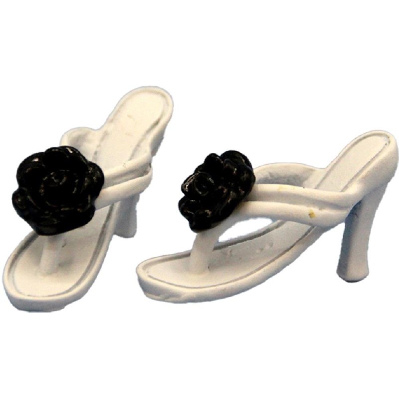 Dolls House White High Heels Black Roses Miniature Ladies Shoe Shop Accessory