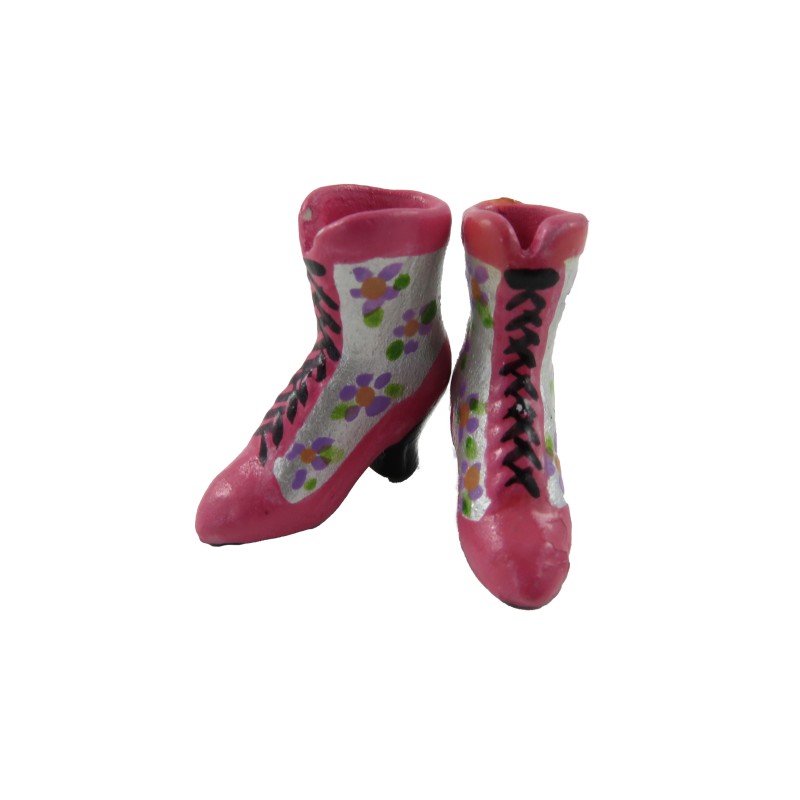 Dolls House Pink Victorian Boots Ladies Shoes Miniature Shop Bedroom Accessory