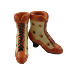 Dolls House Tan & Beige Victorian Boots Ladies Shoes Miniature Bedroom Accessory