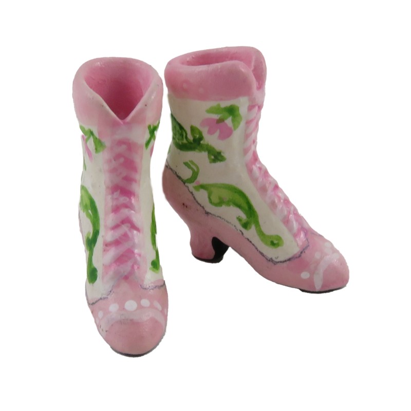 Dolls House Light Pink Victorian Boots Ladies Shoes 1:12 Shop Bedroom Accessory