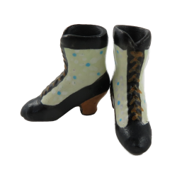 Dolls House Black Cream Victorian Boots Ladies Shoes Miniature Bedroom Accessory