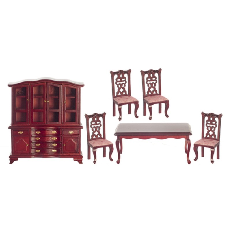 Dolls House Mahogany Dining Room Furniture Set with Dresser & Rectangular Table
