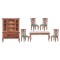 Dolls House Walnut & Green Dining Room Furniture Set with Dresser Table and Chairs