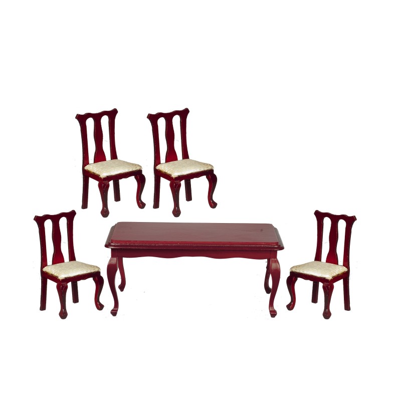 Dolls House Mahogany Queen Ann Dining Room Furniture Set with Rectangular Table