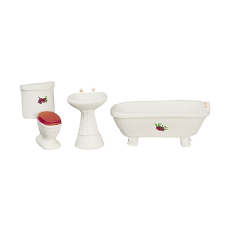 Dolls House White Bathroom Suite Furniture Set 1:24 Half Inch Scale