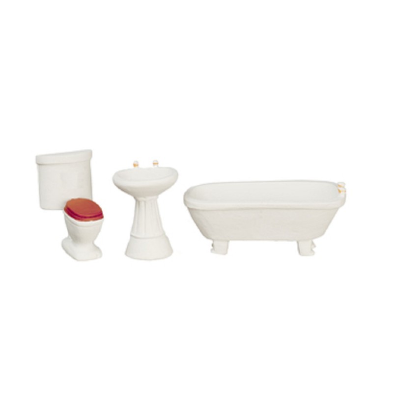 Dolls House Plain White Bathroom Suite Furniture Set 1:24 Half Inch