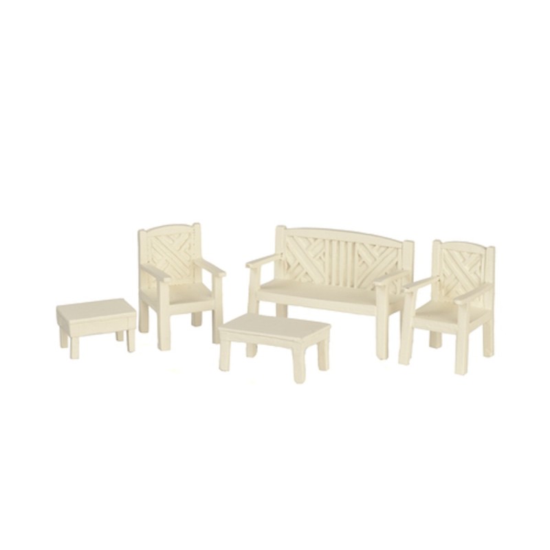 Dolls House White Garden Patio Furniture Set 1:24 Half Inch Scale