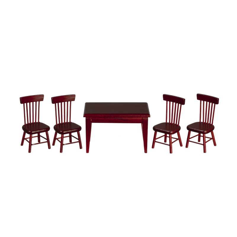 Dolls House Mahogany Table & 4 Chairs Miniature Kitchen Dining Room Furniture